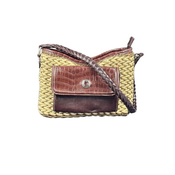 Marlo Handbags - Marlo tan brown leather woven vintage purse